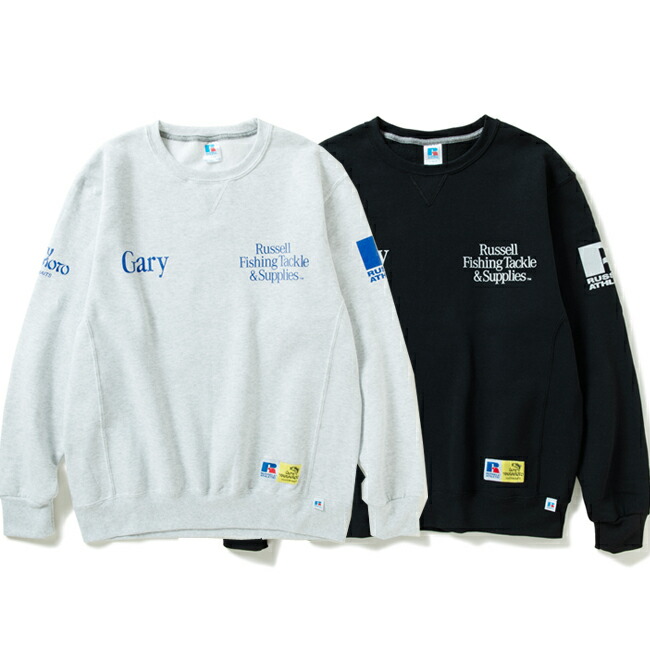 調教師 Russell×Gary YAMAMOTO ラッセル ゲーリーヤマモト Multi Logo Dri-Power Crewneck Sweat Ash Black 労働者の一団のど首 汗水 押さえる メンズ レディース