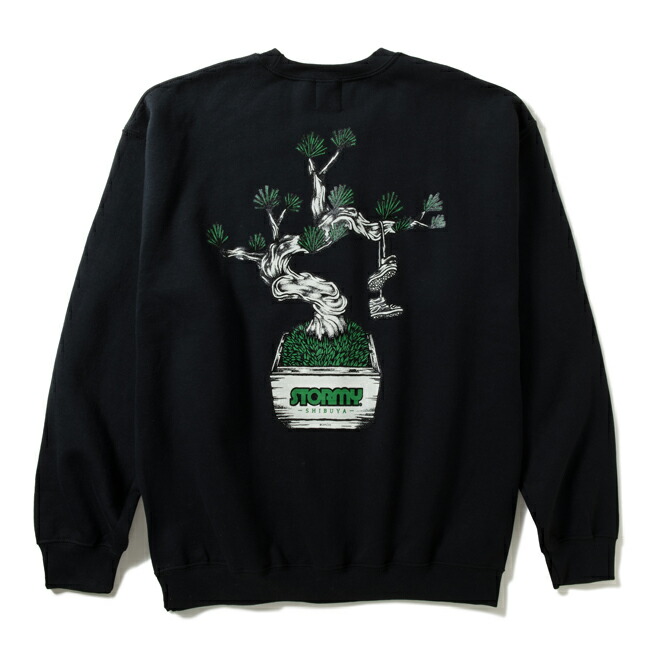 調教師 STORMY x Careless ストーミー Bonsai Crew Neck Sweat Black Design by careless 世話をする受け答え 労働者の一団素っ首 流汗 メンズ レディース