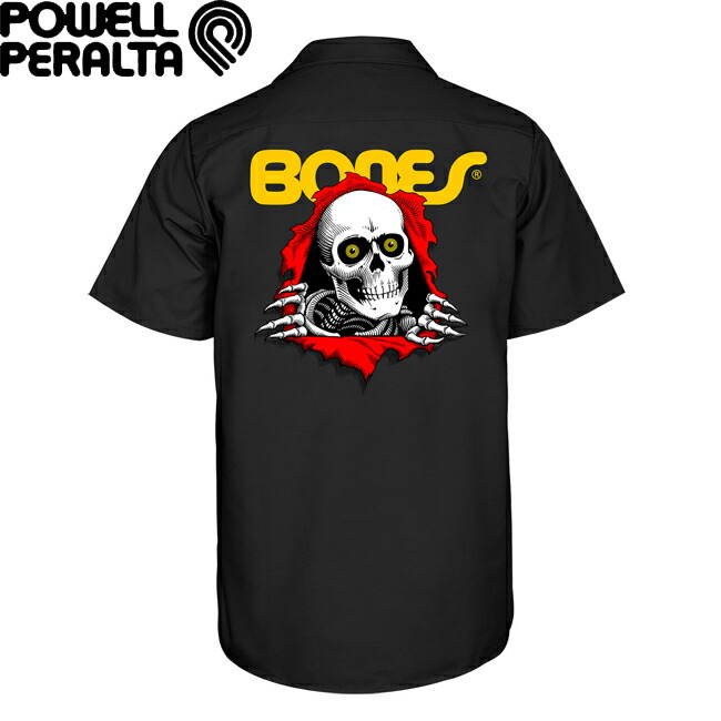 プルオーバー POWELL PERALTA パウエルペラルタ Work Shirt Ripper Black 半袖 心地よいプルオーバー 細工物プルオーバー メンズ レディース