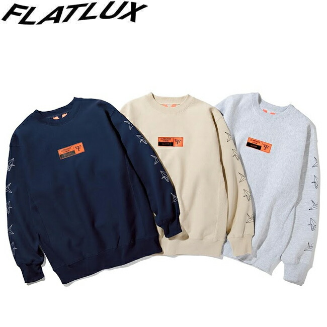 調教師 FLATLUX 木目細かラックス Crane Crewneck Sweat Navy Sandstone Ash Grey 労働者の一団のど首 汗水 メンズ レディース