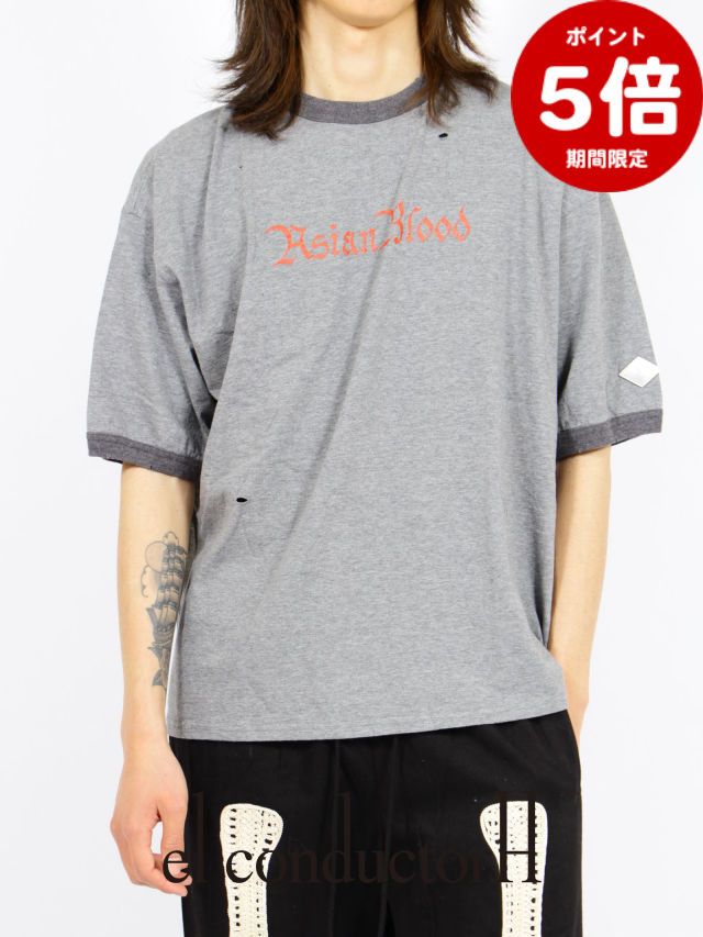 期間限定P5倍【el conductorH / コンダクター】 【26SS】ディストレスド トリム Tシャツ 'ASIANBLOOD / DISTRESSED TRIM T SHIRT 'ASIANBLOOD / ブラック
