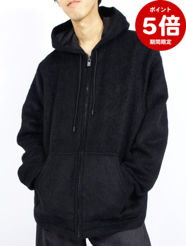期間限定P5倍【semoh / セモー】 【STORY別注】【15着限定】ウールシャギー ジップアップ パーカー / WOOL SHAGY ZIP-UP HOODIE / ブラック