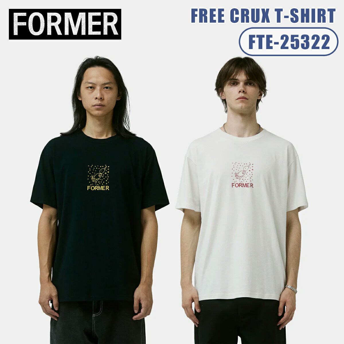 FIXERフィクサーリバースプリントクルーネック Tシャツ オールブラック 