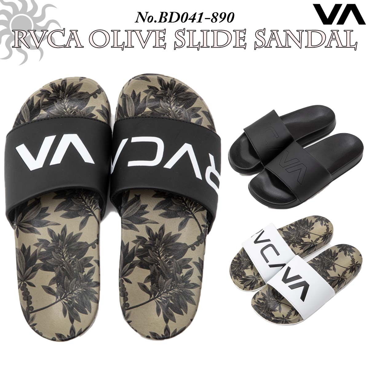 [RVCA]*SLIDE ロゴ入り サンダル Black/White 