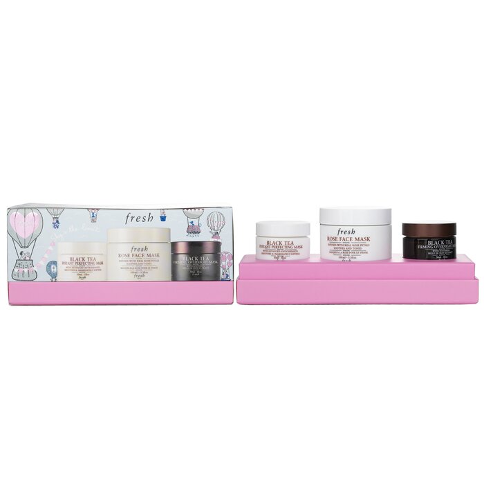 フレッシュ Fresh フェイスセット。1x ローズ フェイス - 100ml/3.3oz + 1x ブラックティー オーバーナイト - 30ml/1oz + 1x ブラックティー インスタント パーフェクティング - 30ml/1oz 3pcs【海外通販】