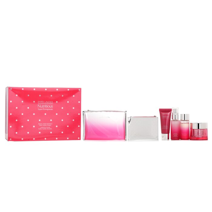 エスティ ローダー Estee Lauder 【ニュートリシャス スーパーザクロ レヴィール ア ロージー ラディアンス セット】モイスチャークリーム＋ミルキーローションライト＋ローション＋クレンジングフォーム ... 4pcs+2bags【海外通販】
