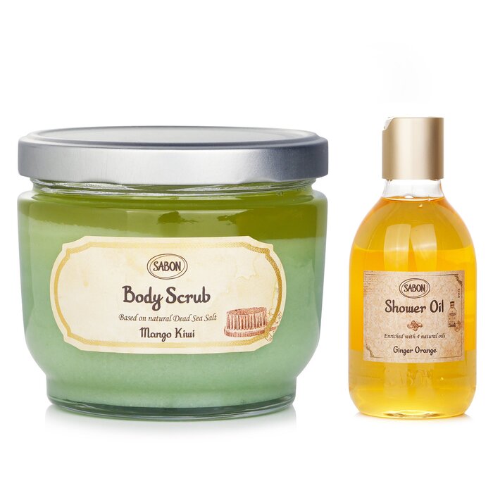 サボン Sabon マンゴーキウイ ボディスクラブ & ジンジャーオレンジ シャワーオイル 2pcs【海外通販】