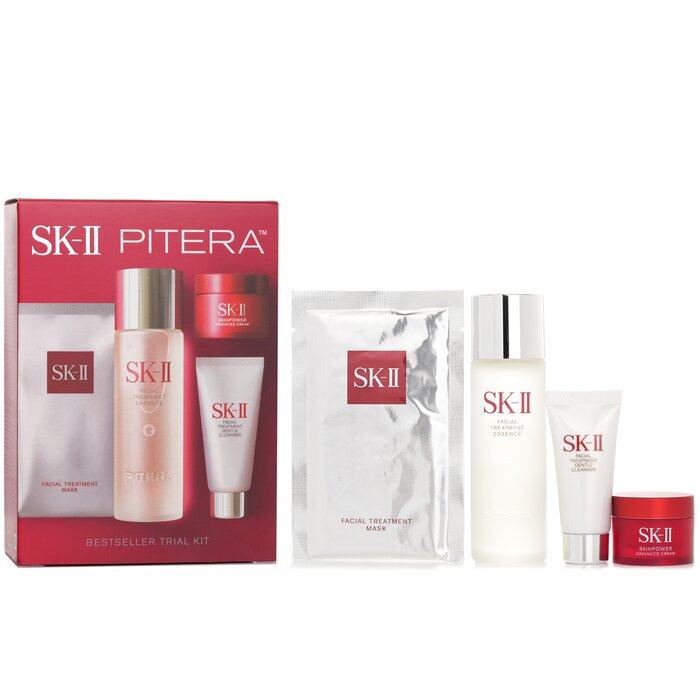 SK-II SK II ベストセラー トライアル キット: フェイシャル トリートメント エッセンス 75ml + フェイシャル トリートメント クレンジング 20g + SKINPOWER アドバンスト クリーム 15g + F.T 1枚 4pcs【海外通販】｜Strawberrynet - fresh beauty