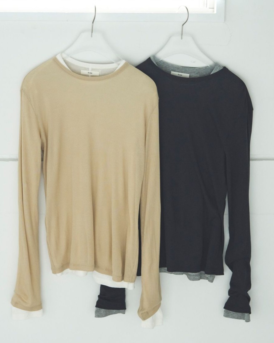 Layered Sheer Long T-shirts イエロー STRIP DETAIL LONG SLEEVE T-SHIRT(FREE SIZE YELLOW): Vintage 1.2