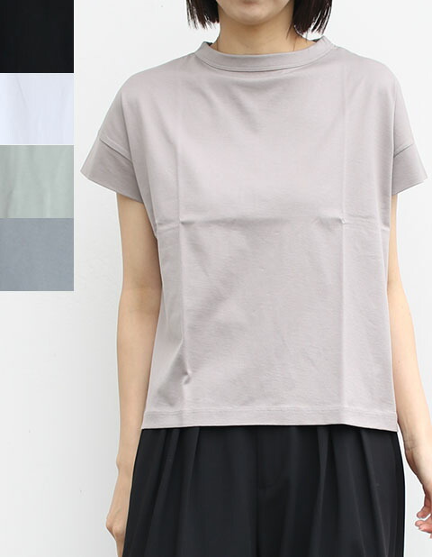 【26SS 新色入荷】handvaerk（ハンドバーク）ボトルネック半袖ティーシャツ（6250）60/2 jersey bottle neck s/s T-shirt半袖カットソー【レディース】
