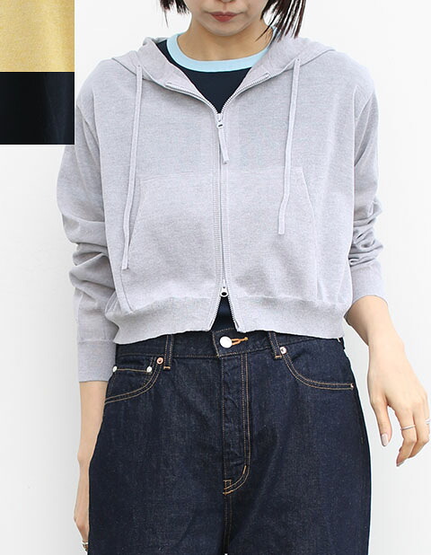 【26SS】【即納】Le Glazik（ルグラジック） シアーニット ジップパーカー（LG-D0144 KSE）HIGH GAUGE VELOUR シアー/シアーパーカー/ダブルジップ/ショート丈/羽織【レディース】