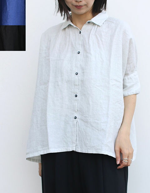 【即納】【26SS】Honnete（オネット）H/SLV Gather Shirt(HO-26SS S2) トップス/ブラウス/ハーフスリーブ/リネン/リネンブラウス/2026SS/26SS【レディース】｜URCHIN（アーチン）