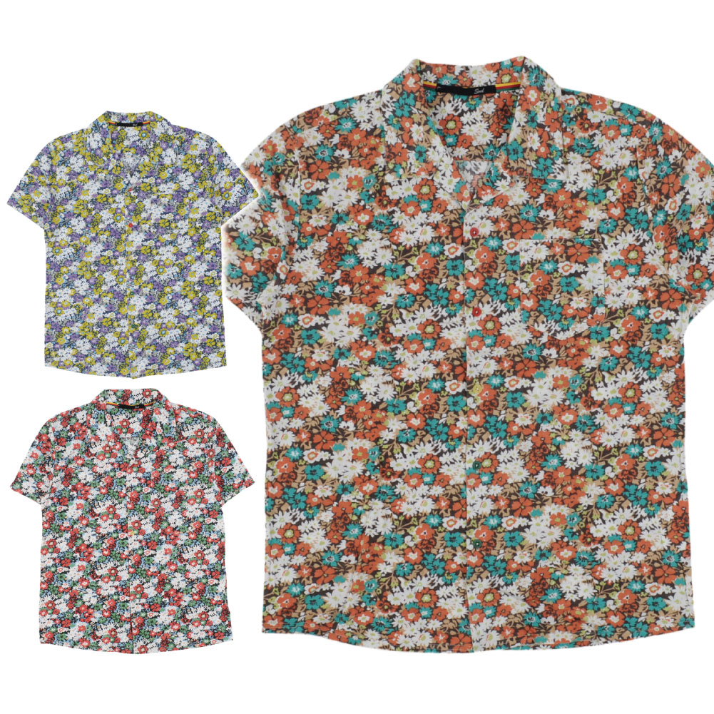楽天市場 早割 父の日 ギフト セール Soul メンズ アロハシャツ 花柄シャツ 半袖 半袖シャツ カジュアルシャツ 襟付きシャツ 柄シャツ メンズシャツ 男性 天竺 総柄 小花柄 花柄 カジュアル おしゃれ 春 夏 赤 ブラウン 紫 Stroll ストロール Stl