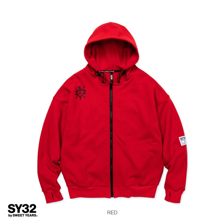 SY32 by SWEET YEARS エスワイ32 ロングスリーブ ビッグシルエット ジップアップ フーディー RED Mサイズ Lサイズ  【97%OFF!】