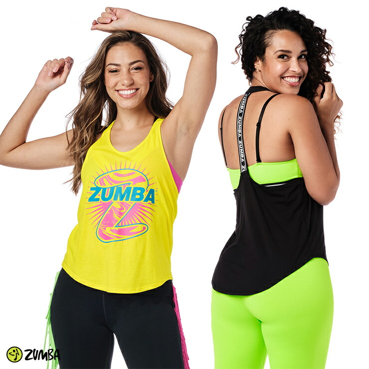 楽天市場 8月発売新作 Zu2126 Zumba ズンバ Not Enough Zumba バックロゴテープ タンクトップ Black Yellow Xsサイズ Sサイズ La Body