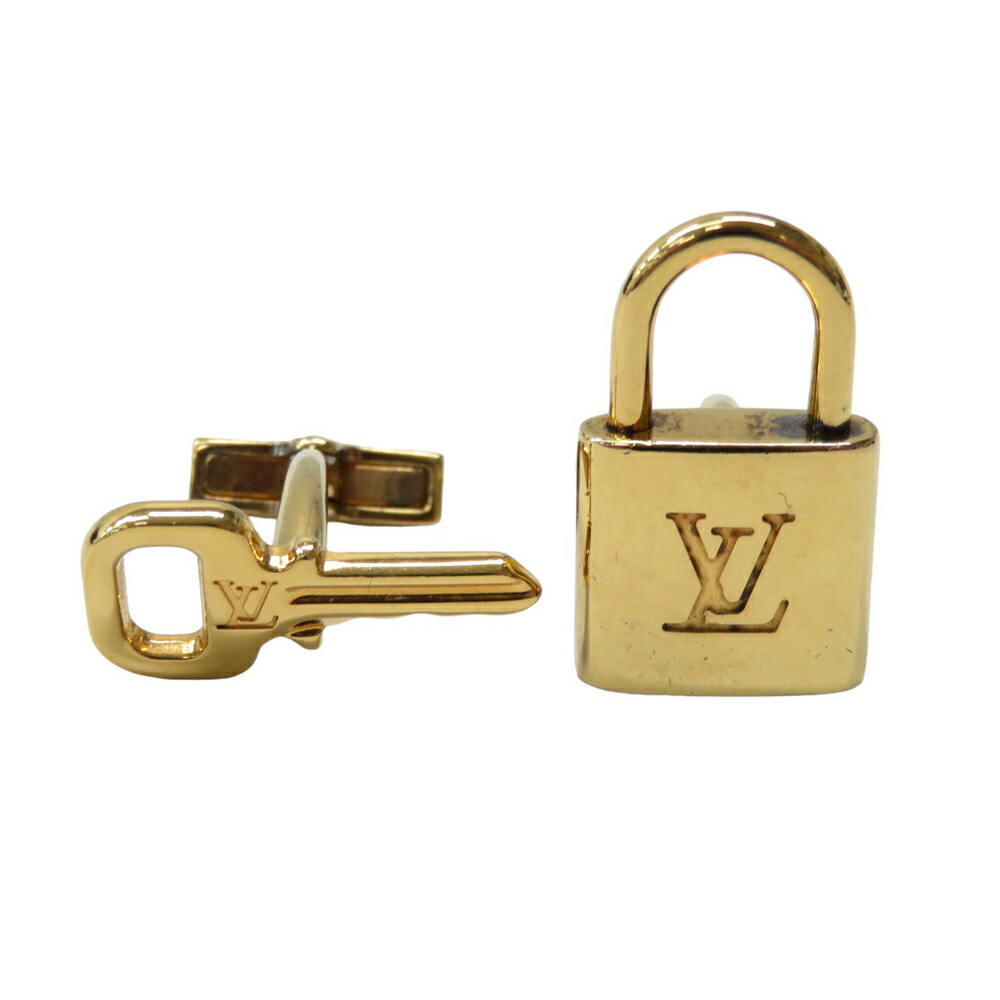 LOUIS VUITTON ルイ ヴィトン M64601 カフス2点セット ブトン ドゥ マンシェット カデナ エ クレ チェック柄 ゴールド系 【中古】