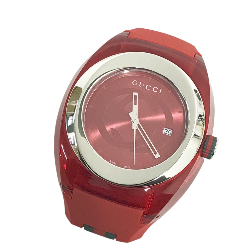 GUCCI グッチ 137.1 腕時計 シンク デイト クォーツ レッド系 【中古】