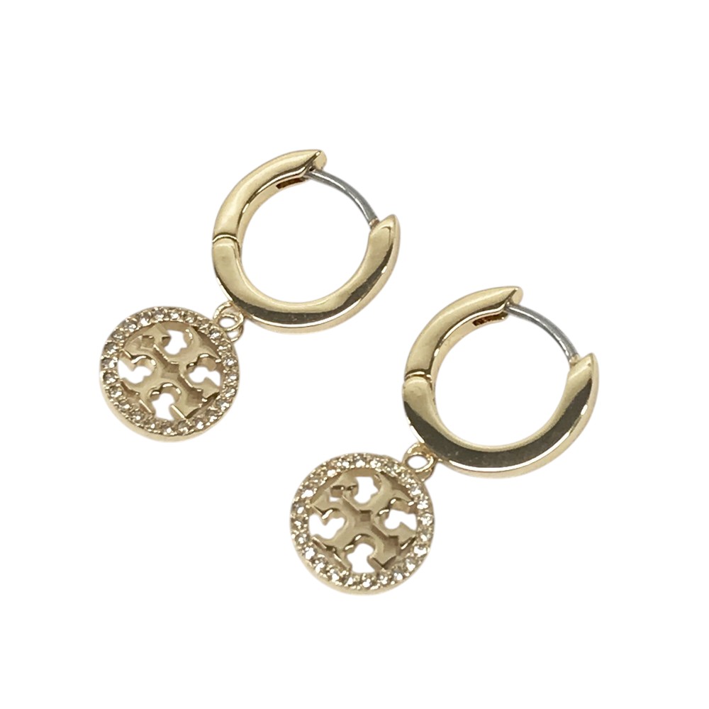 TORY BURCH トリーバーチ 87041 MILLER PAVE HUGGIE HOOP ミラー パヴェ フープ ピアス ゴールド系 【中古】