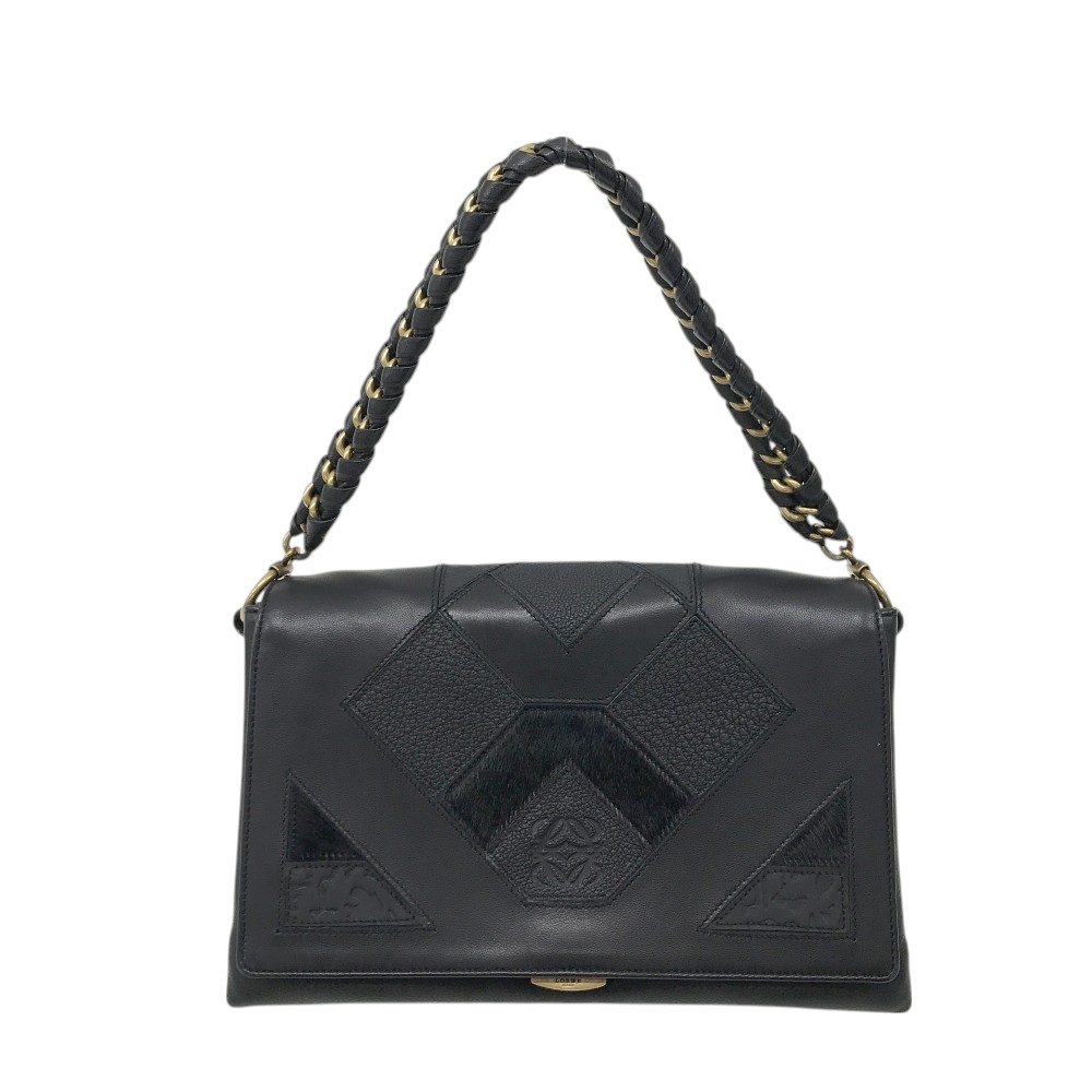 LOEWE ロエベ ハラコ切替 チェーンバッグ ブラック系 【中古】
