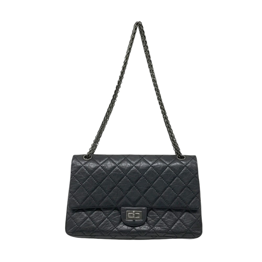 CHANEL シャネル 2.55 エイジドカーフ マトラッセ チェーンショルダーバッグ ブラック系 【中古】