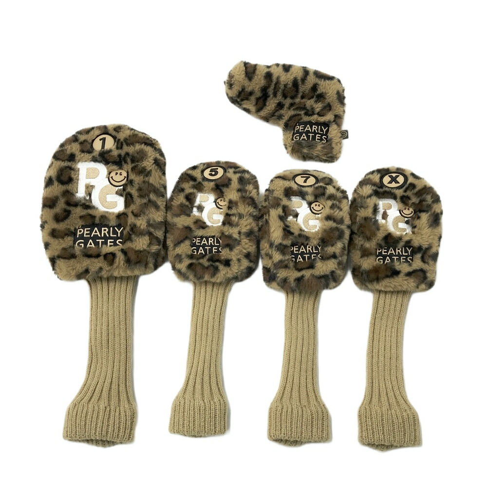 PEARLY GATES パーリーゲイツ ボア ヘッドカバー 5点セット ヒョウ柄 レオパード ブラウン系 DR FW×3 PT 【中古】ゴルフウェア