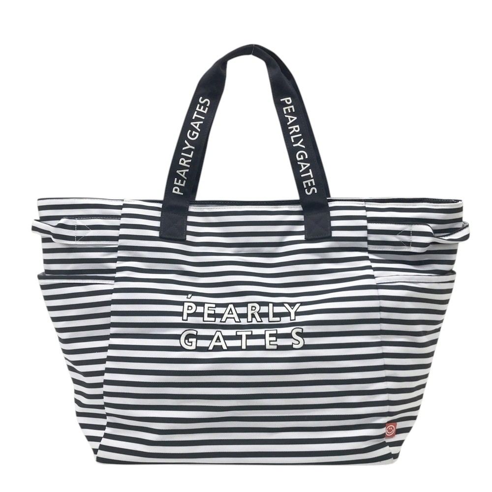 PEARLY GATES パーリーゲイツ ロッカーバッグ トートバッグ ニコちゃん ボーダー柄 ネイビー系 【中古】ゴルフウェア