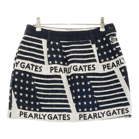 PEARLY GATES パーリーゲイツ 裏地付 コットン混スカート 星条旗 総柄 ネイビー系 0 【中古】ゴルフウェア レディース｜中古ゴルフウェア通販STST