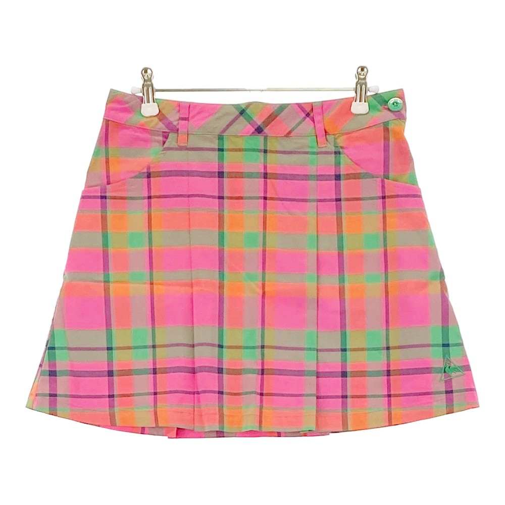 LE COQ GOLF ルコックゴルフ ストレッチ プリーツスカート チェック柄 ピンク系 M 【中古】ゴルフウェア レディース