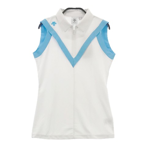 DESCENTE GOLF デサントゴルフ 2022年モデル ハーフジップ ノースリーブポロシャツ ホワイト系 S 【中古】ゴルフウェア レディース