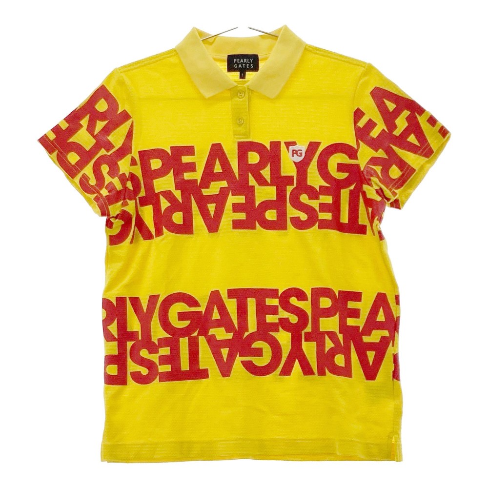 PEARLY GATES パーリーゲイツ 半袖ポロシャツ ロゴボーダー柄 プリント イエロー系 1 【中古】ゴルフウェア レディース｜中古ゴルフウェア通販STST