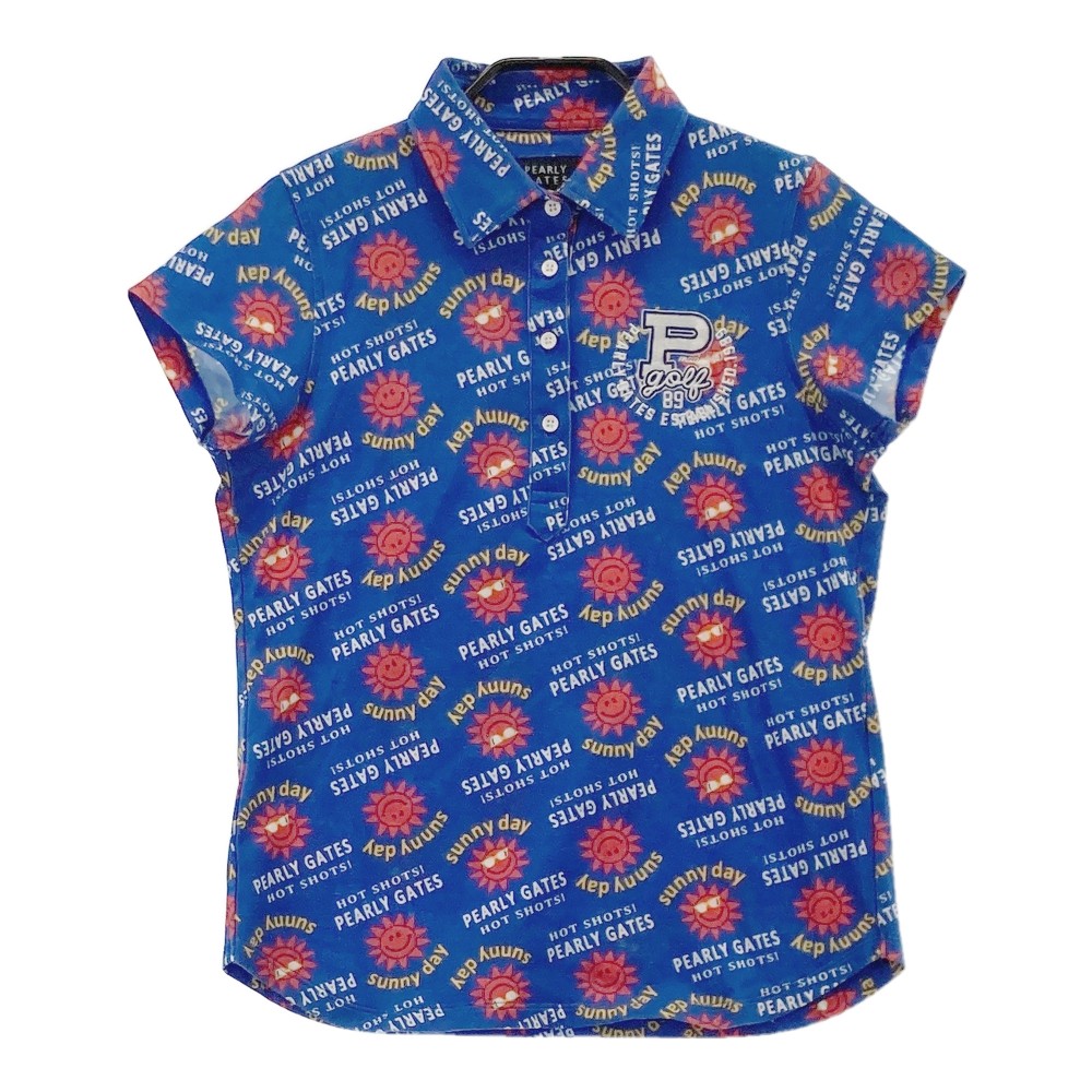 PEARLY GATES パーリーゲイツ 半袖ポロシャツ 総柄 ブルー系 0 【中古】ゴルフウェア レディース