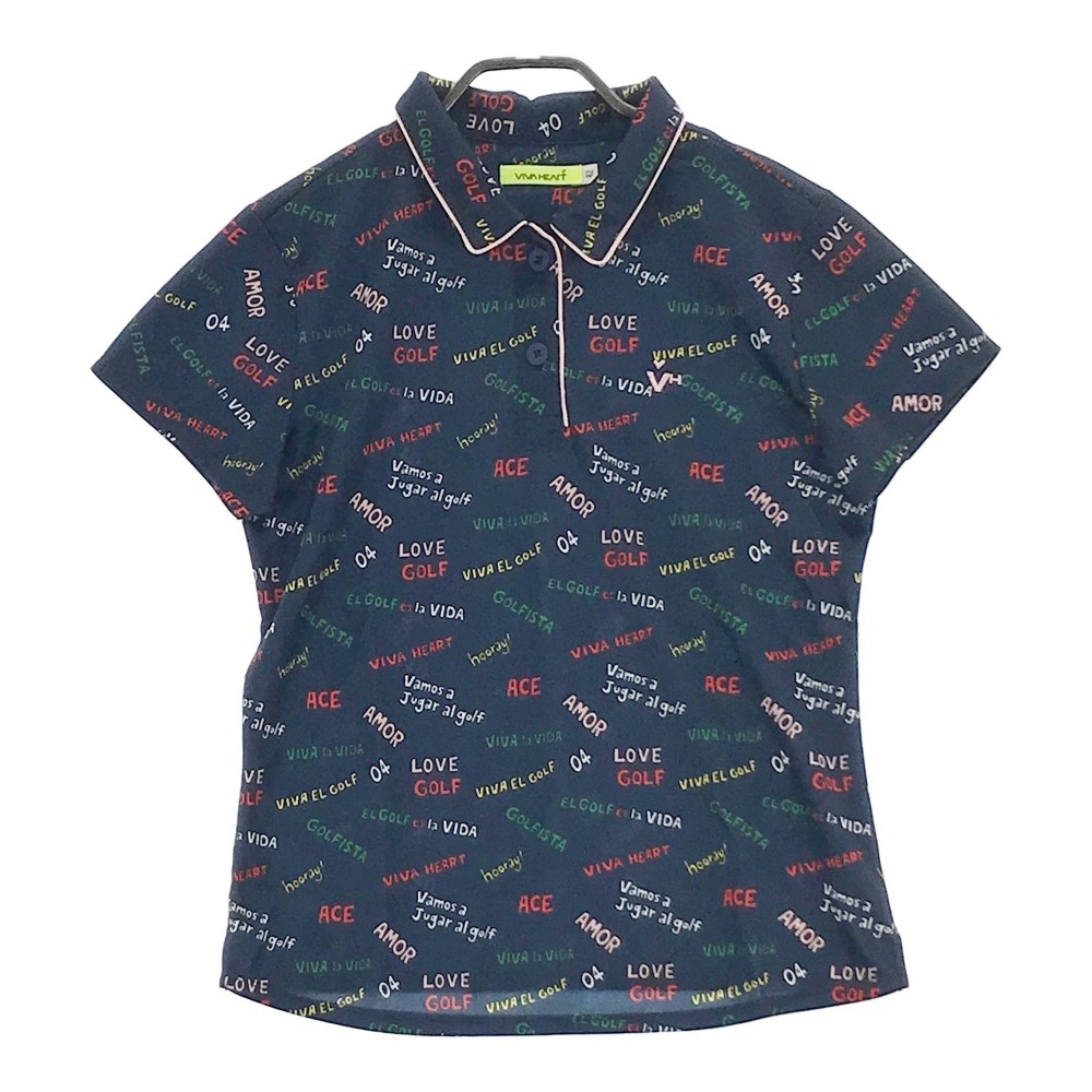 VIVA HEART ビバハート 012-29546 半袖ポロシャツ 総柄 ネイビー系 42 【中古】ゴルフウェア レディース 4,884円