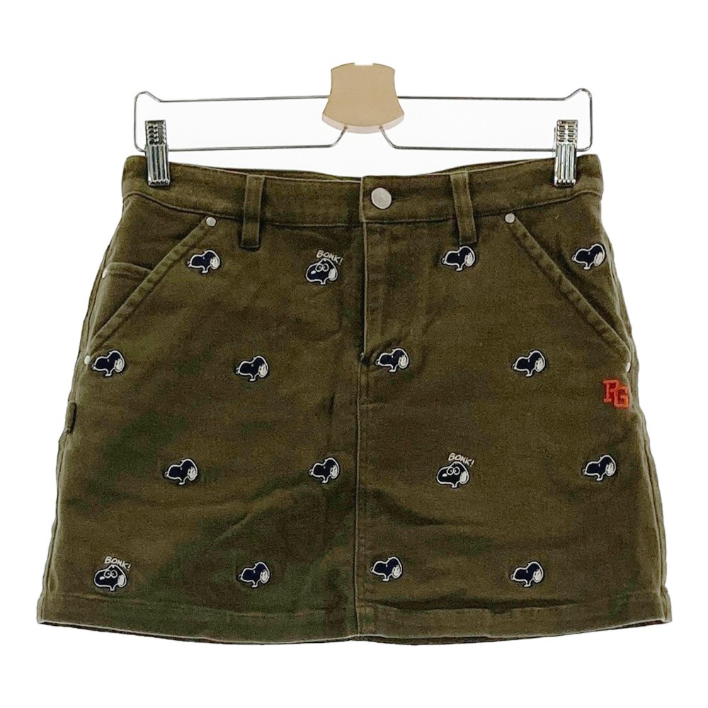 PEARLY GATES パーリーゲイツ &times; スヌーピー ストレッチスカート 総柄 カーキ系 1 【中古】ゴルフウェア レディース｜中古ゴルフウェア通販STST