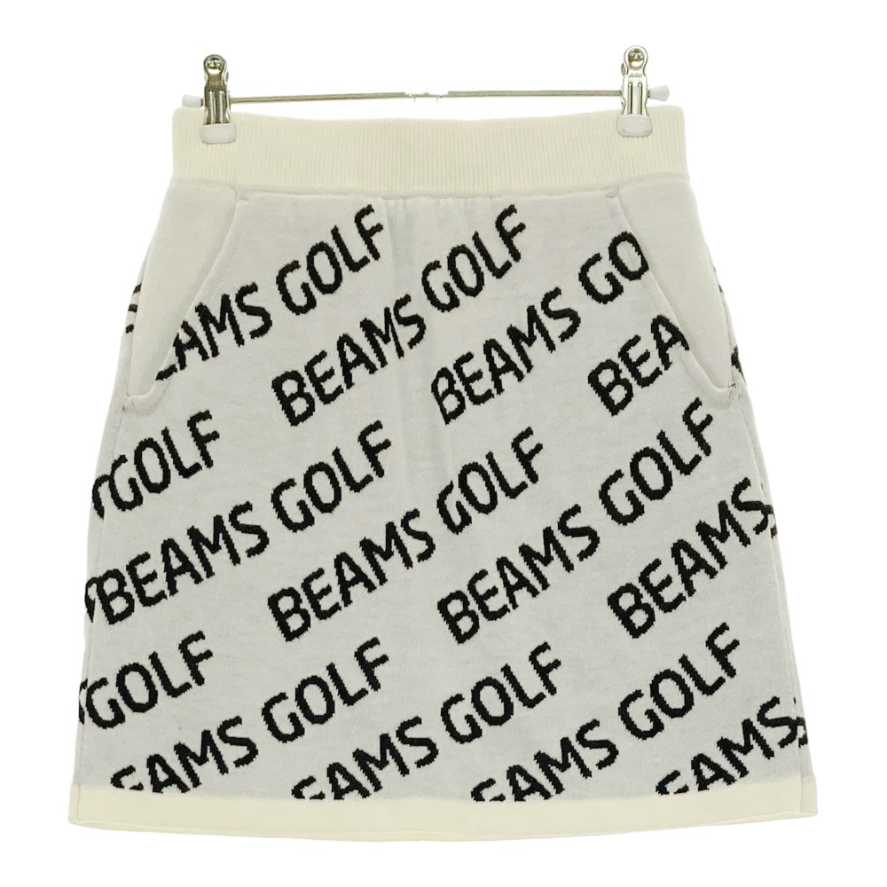 BEAMS GOLF ビームスゴルフ 裏地付 ニットスカート ロゴ総柄 ホワイト系 S 【中古】ゴルフウェア レディース｜中古ゴルフウェア通販STST