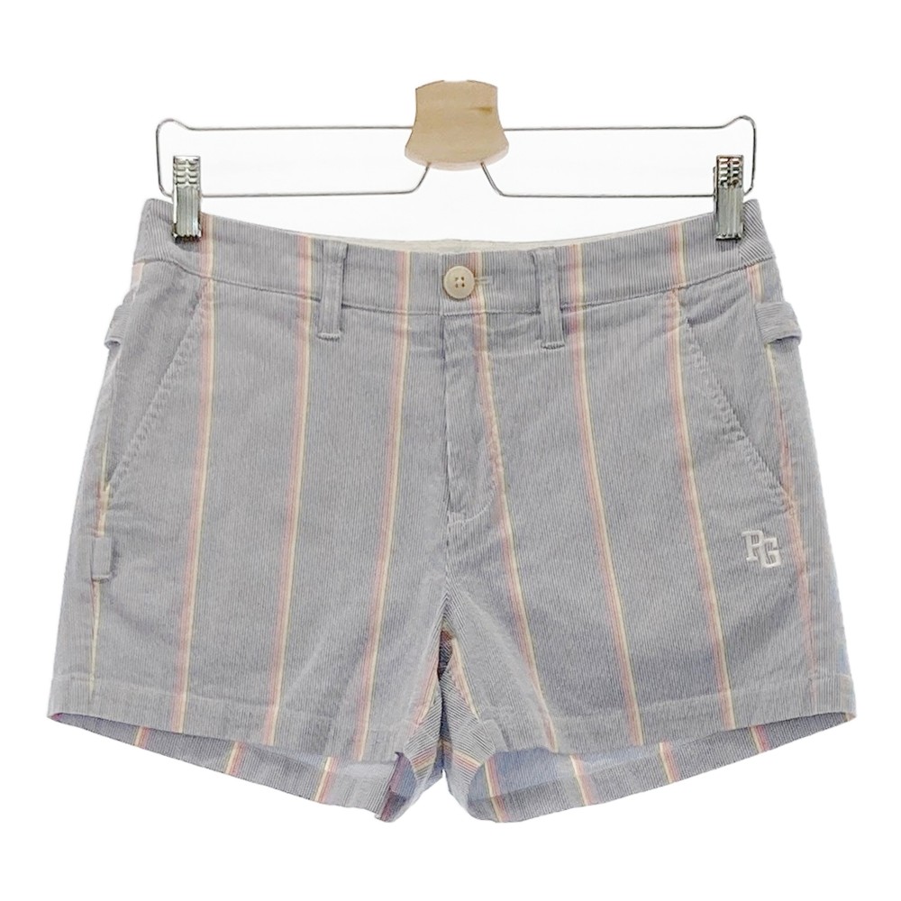 PEARLY GATES パーリーゲイツ 30周年モデル 055-9132602 ストレッチ ショートパンツ ストライプ柄 ブルー系 0 【中古】ゴルフウェア レディース
