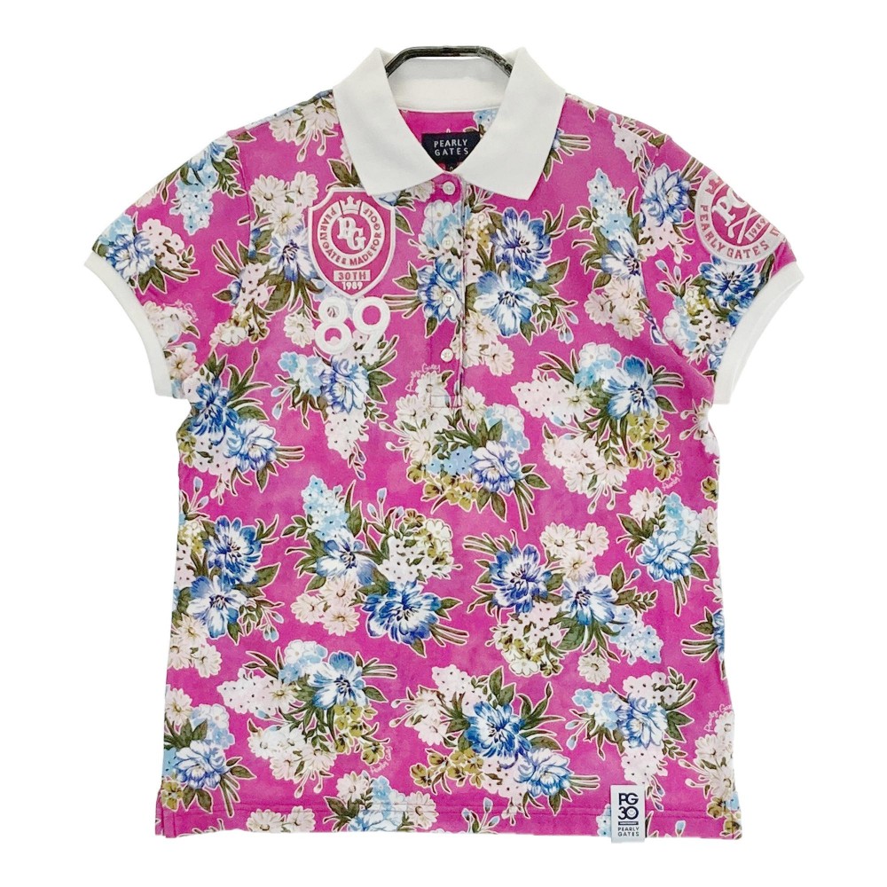 PEARLY GATES パーリーゲイツ 30周年 2019年モデル 半袖ポロシャツ 花柄 ピンク系 0 【中古】ゴルフウェア レディース|中古ゴルフウェア通販STST