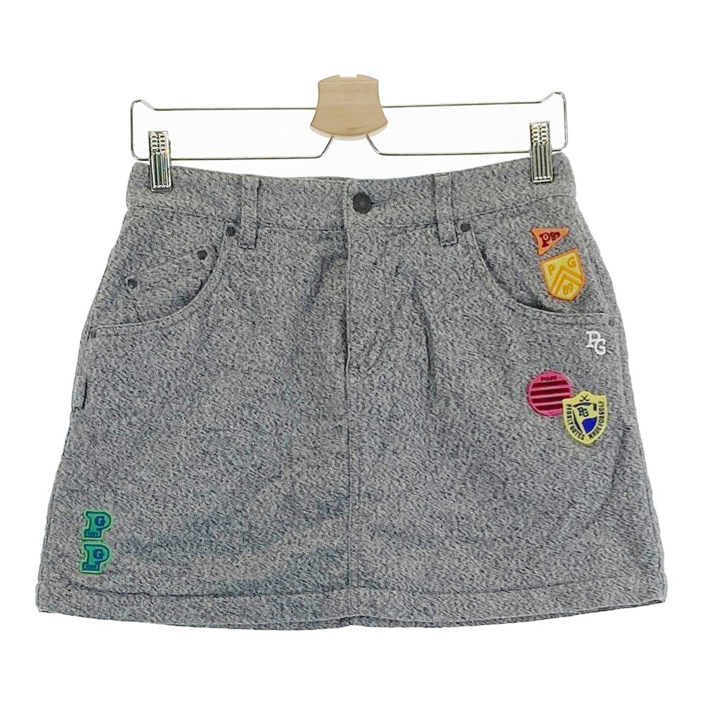 PEARLY GATES パーリーゲイツ 裏起毛ストレッチスカート ワッペン グレー系 1 【中古】ゴルフウェア レディース｜中古ゴルフウェア通販STST