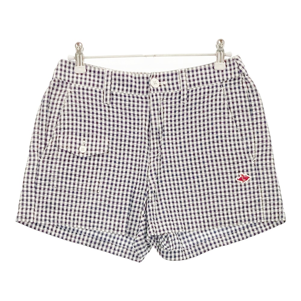 PEARLY GATES パーリーゲイツ ショートパンツ シアサッカー ギンガムチェック柄 ネイビー系 0 【中古】ゴルフウェア レディース