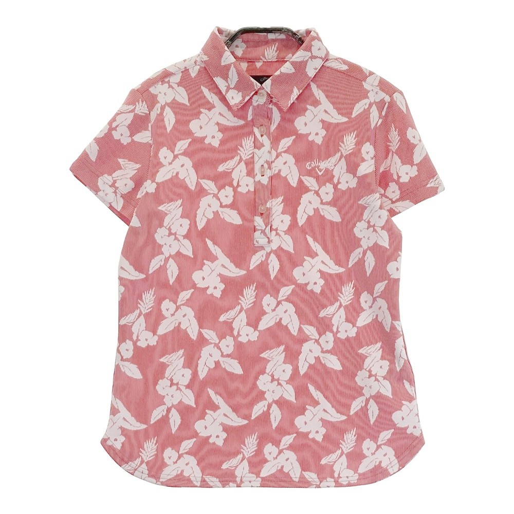 CALLAWAY キャロウェイ 半袖ポロシャツ 花 総柄 レッド系 M 【中古】ゴルフウェア レディース