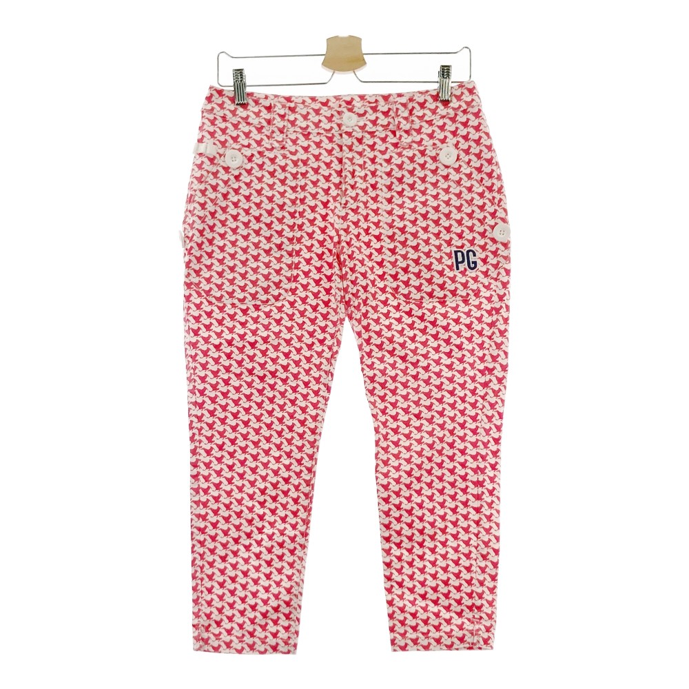 PEARLY GATES パーリーゲイツ クロップドパンツ 鳥総柄 ピンク系 1 【中古】ゴルフウェア レディース
