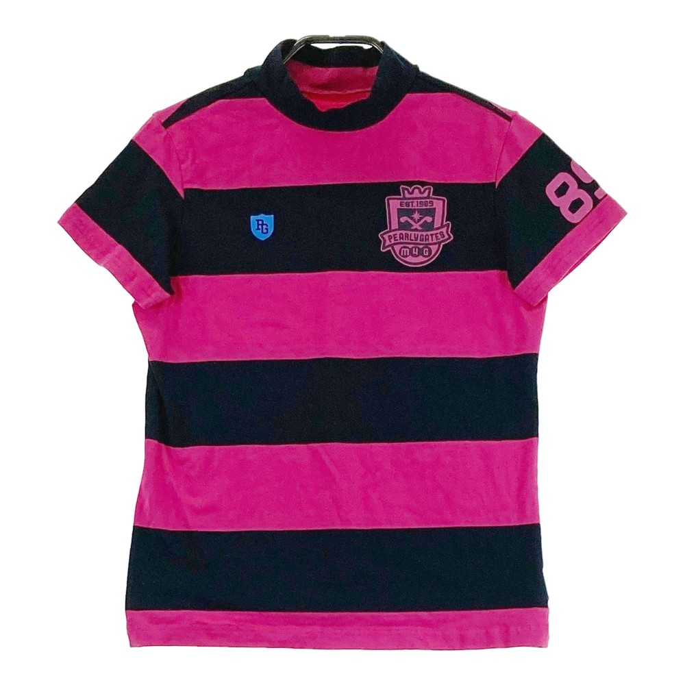PEARLY GATES パーリーゲイツ ハイネック 半袖Tシャツ ボーダー柄 ピンク系 0 【中古】ゴルフウェア レディース