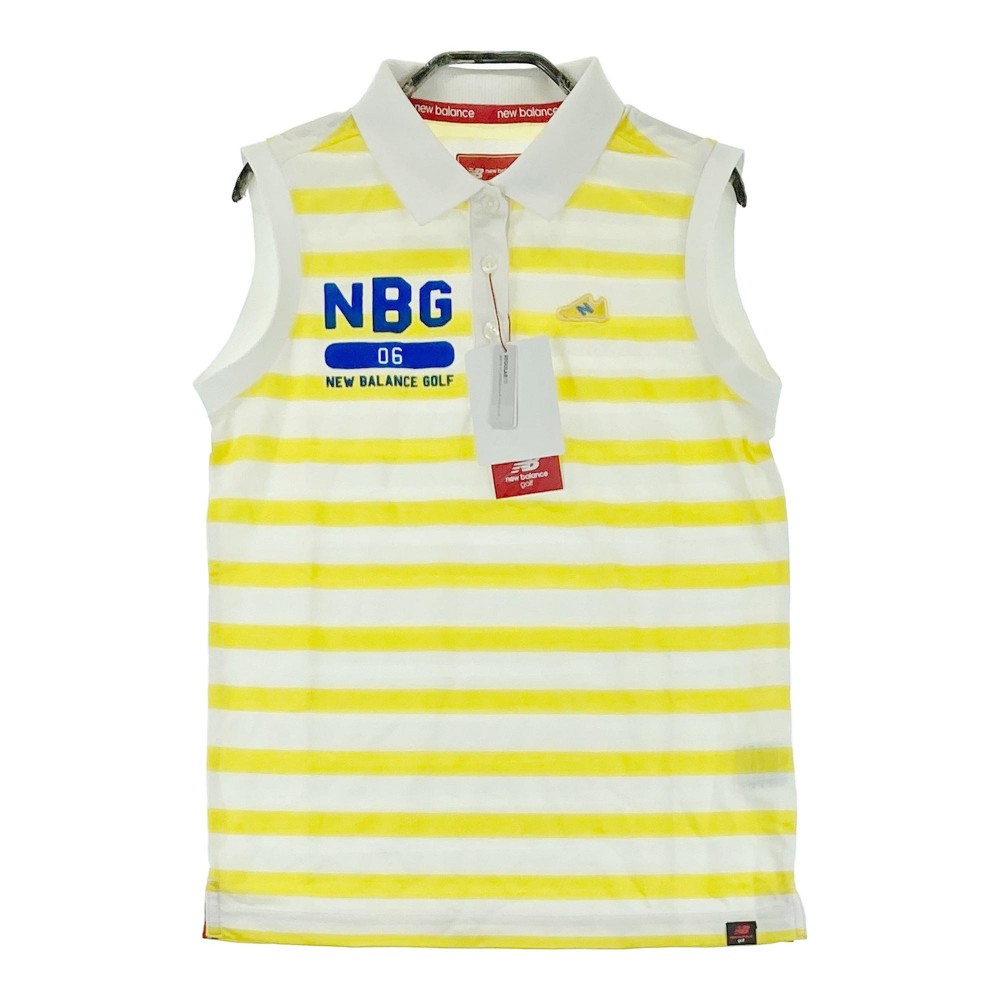 NEW BALANCE ニューバランス ノースリーブ ポロシャツ ボーダー柄 イエロー系 0 【中古】ゴルフウェア レディース