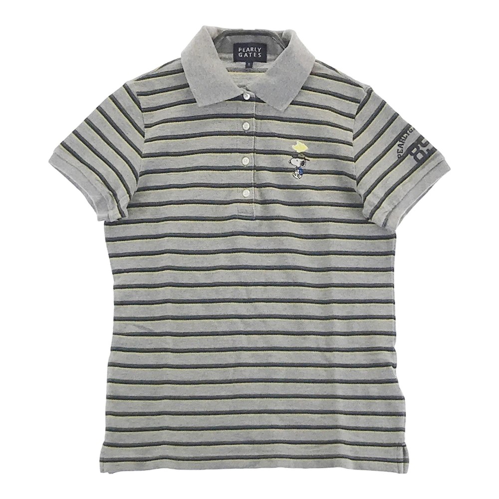 PEARLY GATES パーリーゲイツ &times;PEANUTS 055-6160316 半袖ポロシャツ スヌーピー ボーダー柄 グレー系 1 【中古】ゴルフウェア レディース｜中古ゴルフウェア通販STST