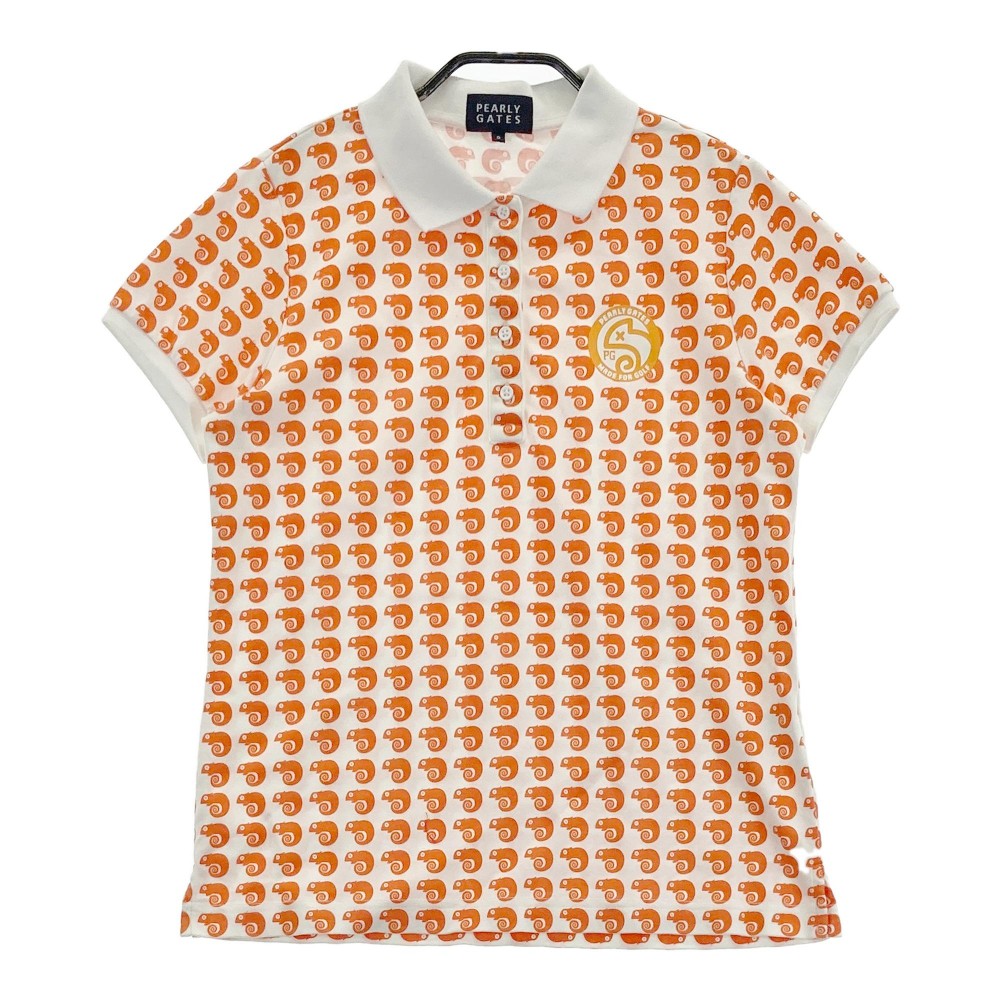PEARLY GATES パーリーゲイツ 半袖ポロシャツ カメレオン 総柄 ホワイト系 0 【中古】ゴルフウェア レディース