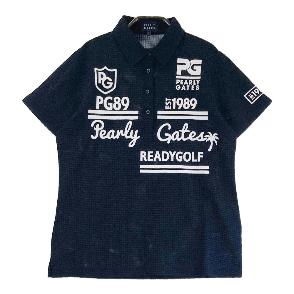 PEARLY GATES パーリーゲイツ 2022年モデル 半袖ポロシャツ シアサッカー プリント ネイビー系 1 【中古】ゴルフウェア レディース