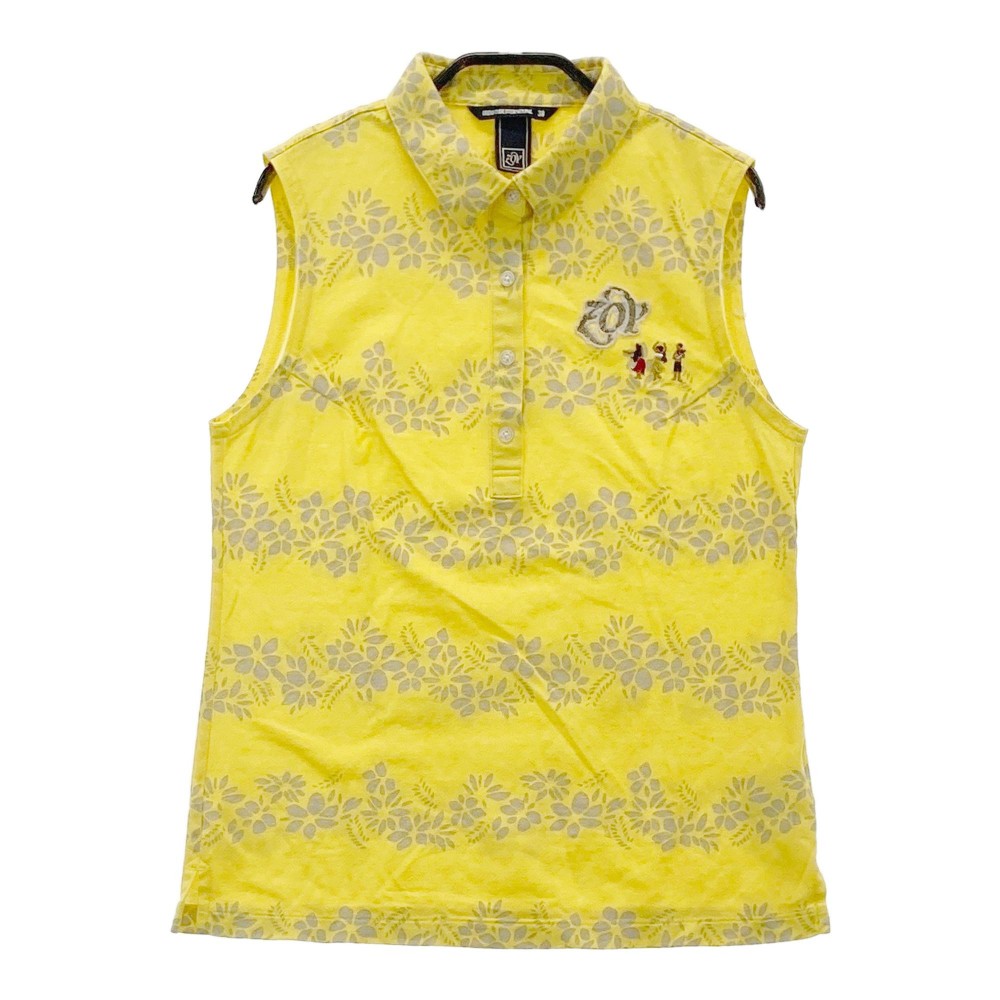 ZOY ゾーイ ノースリーブポロシャツ 総柄 イエロー系 38 【中古】ゴルフウェア レディース