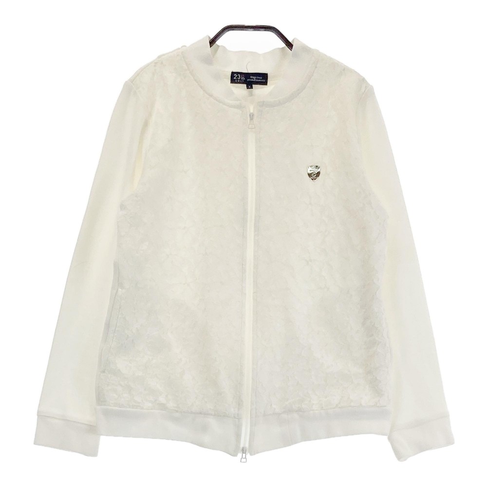 23区GOLF ニジュウサンクゴルフ ジップジャケット レース 花柄切替 ホワイト系 1 【中古】ゴルフウェア レディース