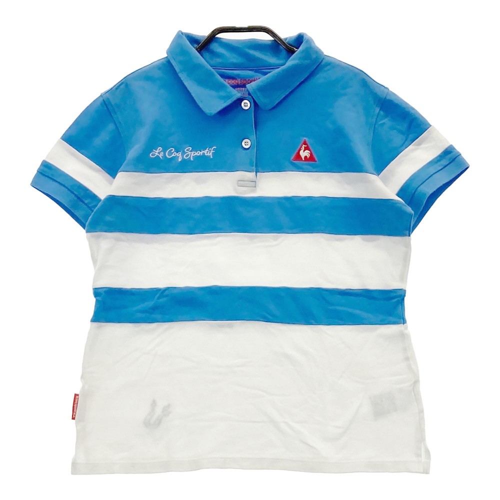 LECOQ GOLF ルコックゴルフ 半袖ポロシャツ ボーダー柄 ブルー系 L 【中古】ゴルフウェア レディース