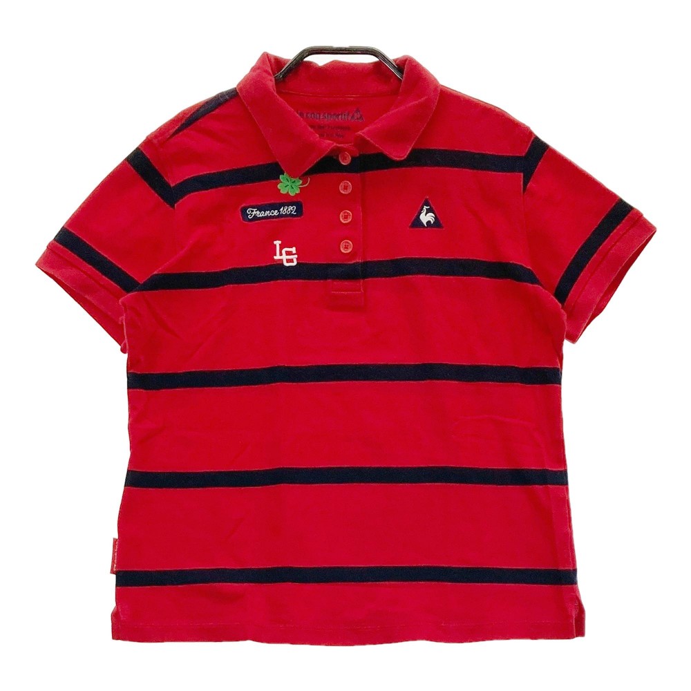 LECOQ GOLF ルコックゴルフ 半袖ポロシャツ ボーダー柄 レッド系 L 【中古】ゴルフウェア レディース