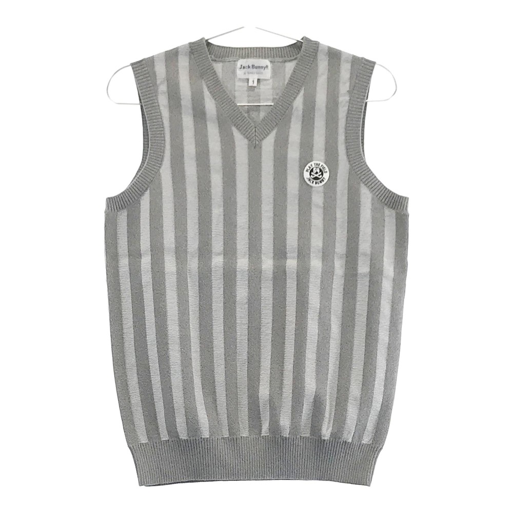 JACK BUNNY ジャックバニー Vネック ニットベスト ストライプ柄 グレー系 1 【中古】ゴルフウェア レディース